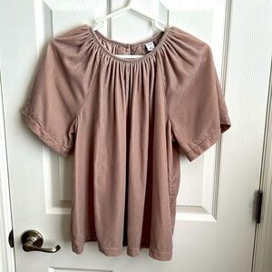 Old Navy Velvet Top Gathered Neck Short Sleeve Blouse Mauve Size‎ M